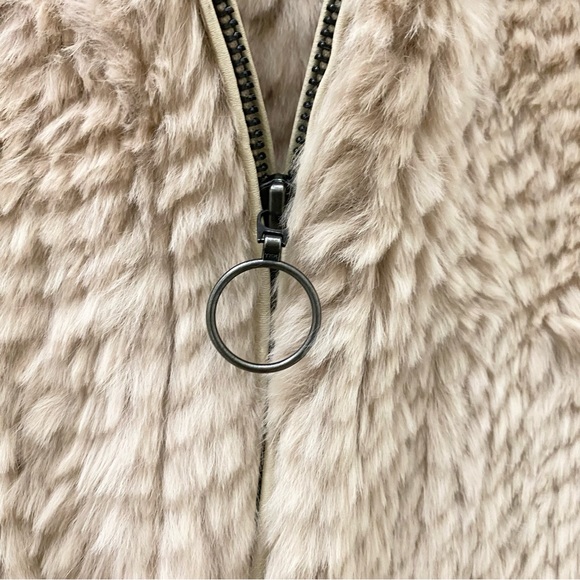 ADRIENNE LANDAU Real Rabbit Fur Beige Mid-length Full Zip Hooded Coat Size S - Picture 14 of 16